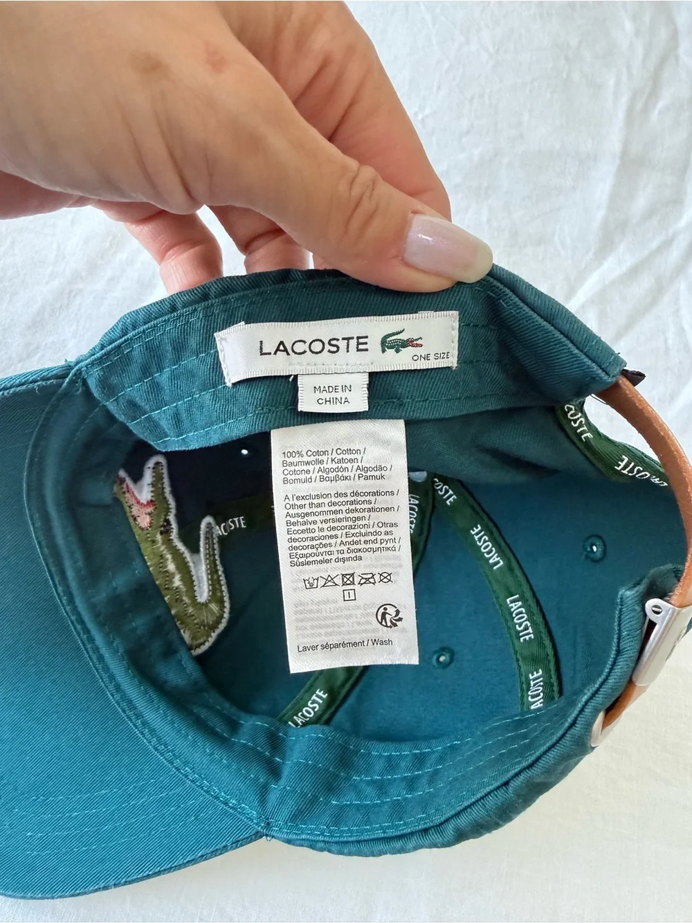 Lacoste | Mens OSFM | Teal Big Croc Cap Adjustable Strap Back Golf Hat